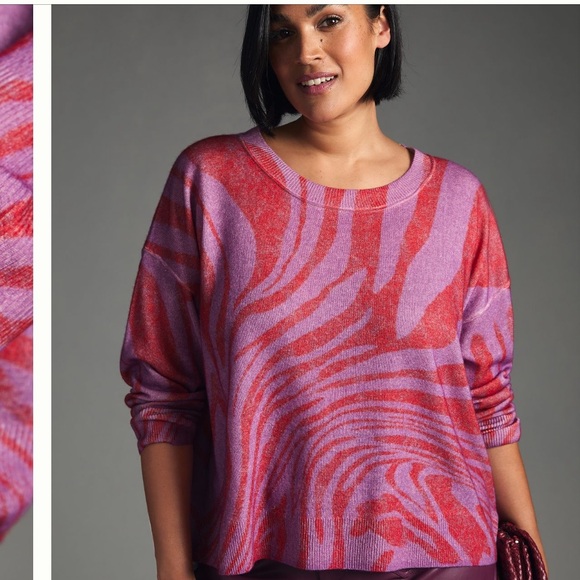 NWT Pilcro by Anthropologie 100% cashmere pink/purple zebra print sweater, 3X - Picture 11 of 12